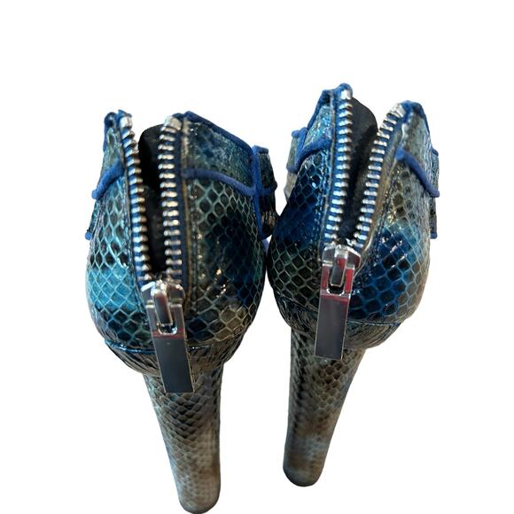 Rachel Zoe Heels Size 8 Peggy Style Real Snakeskin Kid Suede Blue Black Zipper - Picture 8 of 11